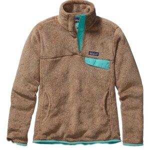 PATAGONIA Women's Re-Tool Snap-T Pullover Brown Tan Blue Size Small Winter Coat